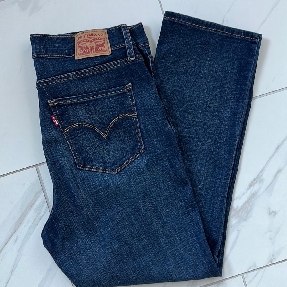 Levi’s 724 High Rise straight leg cropped jeans dark denim